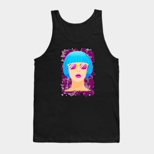 Girl with blue hair and pink sunglasses Tank Top